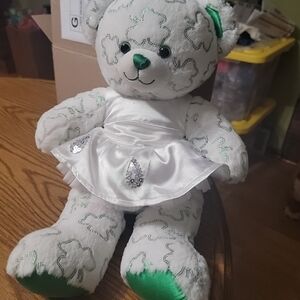 Build A Bear Shamrock Clover Irish 18” Plush Bear White Green Shimmer